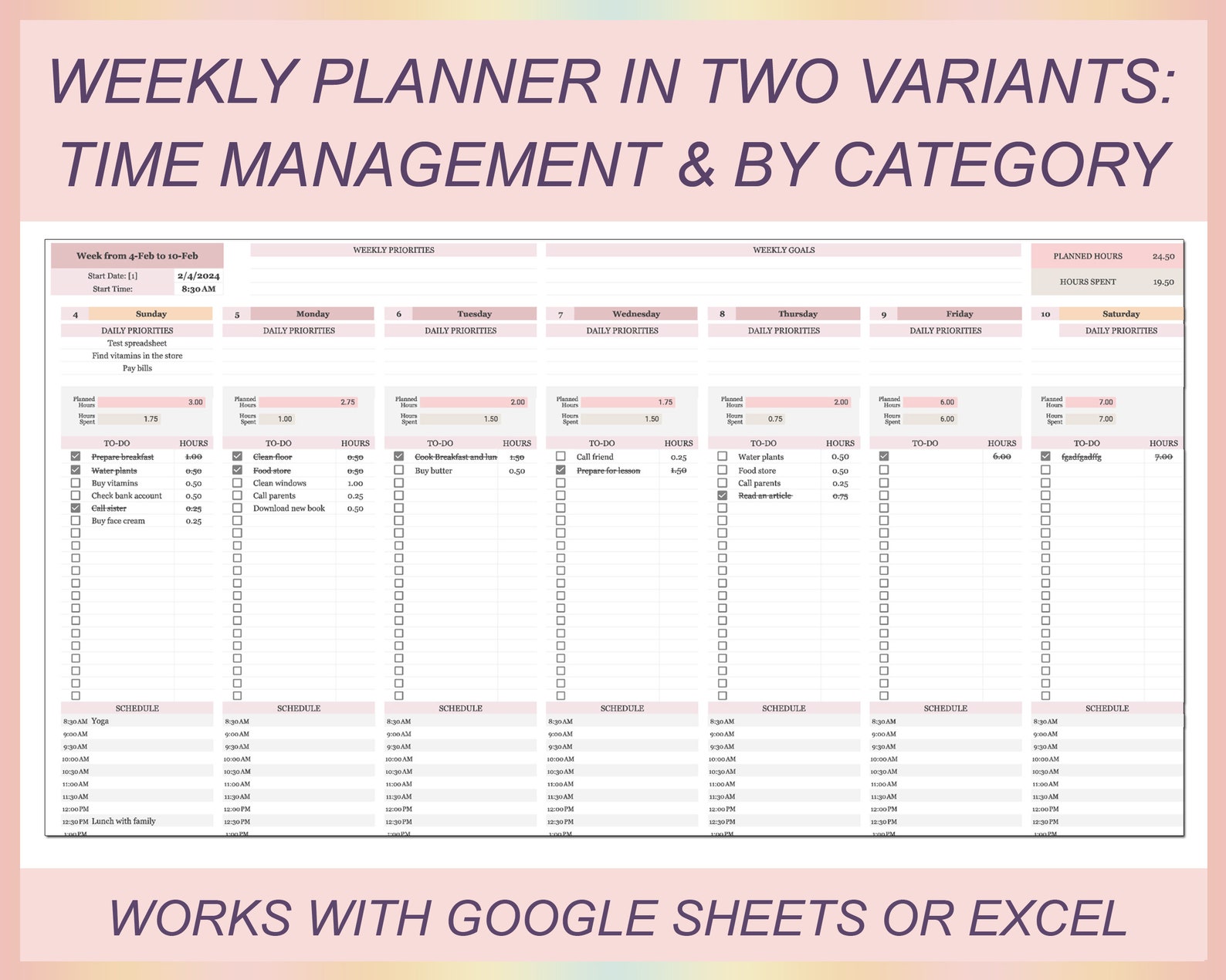 Weekly Planner Sheet Time Management Weekly Schedule Weekly - Etsy
