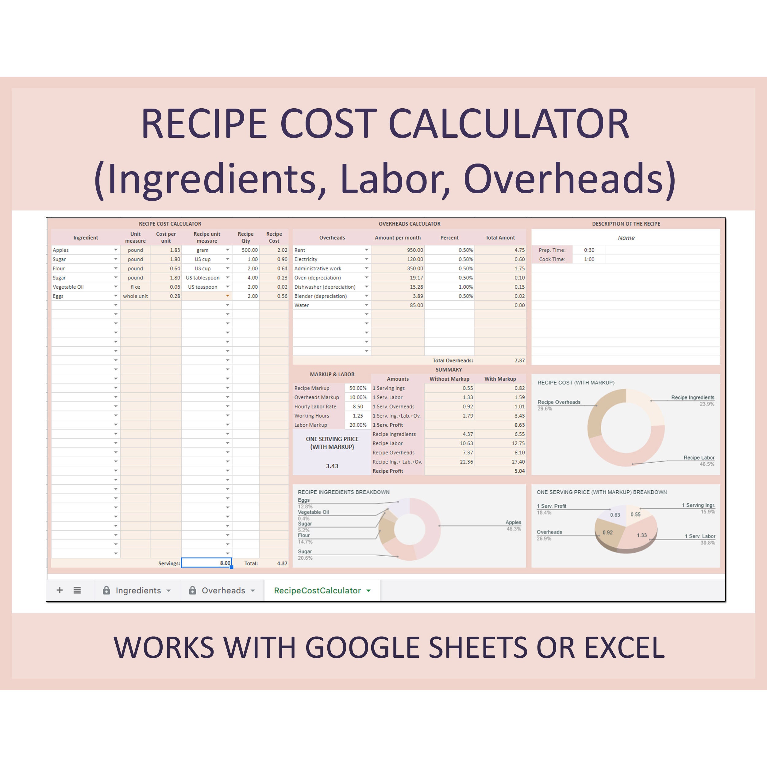 Recipe Costing Template Recipe Cost Calculator Cake Pricing