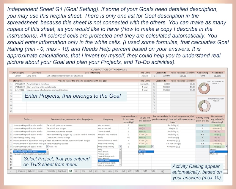 Life Planner Excel Goal Setting Project Planner Template Etsy