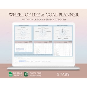 Life Balance Wheel Daily Planner Sheet with Hourly Schedule Template Excel Spreadsheet Organizer for Personal Growth Google Sheets Format