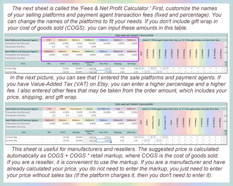 Pricing markup template, Product costing template, EXCEL product planner, Pricing template, Product pricing Small business, Google sheets image 6