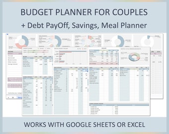Couples Budget spreadsheet, Budget planner, Budget template, Google sheets budget, Monthly budget, Excel budget, Family, Household budget