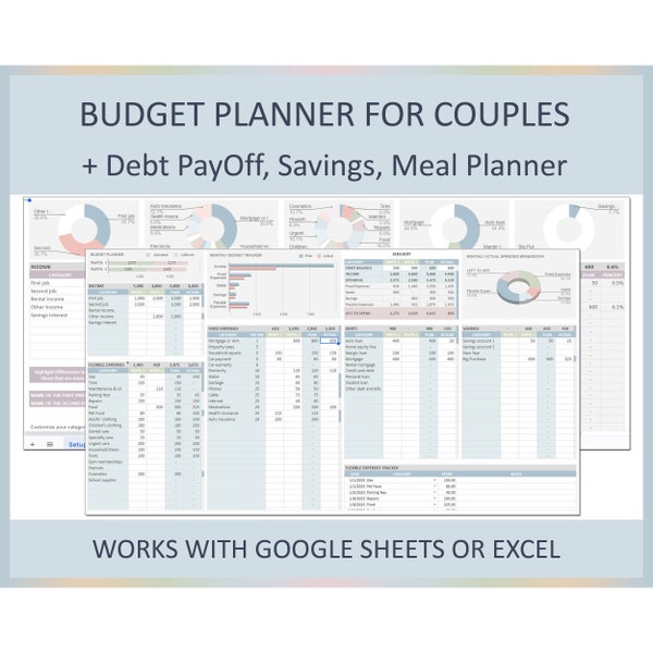 Couples Budget spreadsheet, Budget planner, Budget template, Google sheets budget, Monthly budget, Excel budget, Family, Household budget