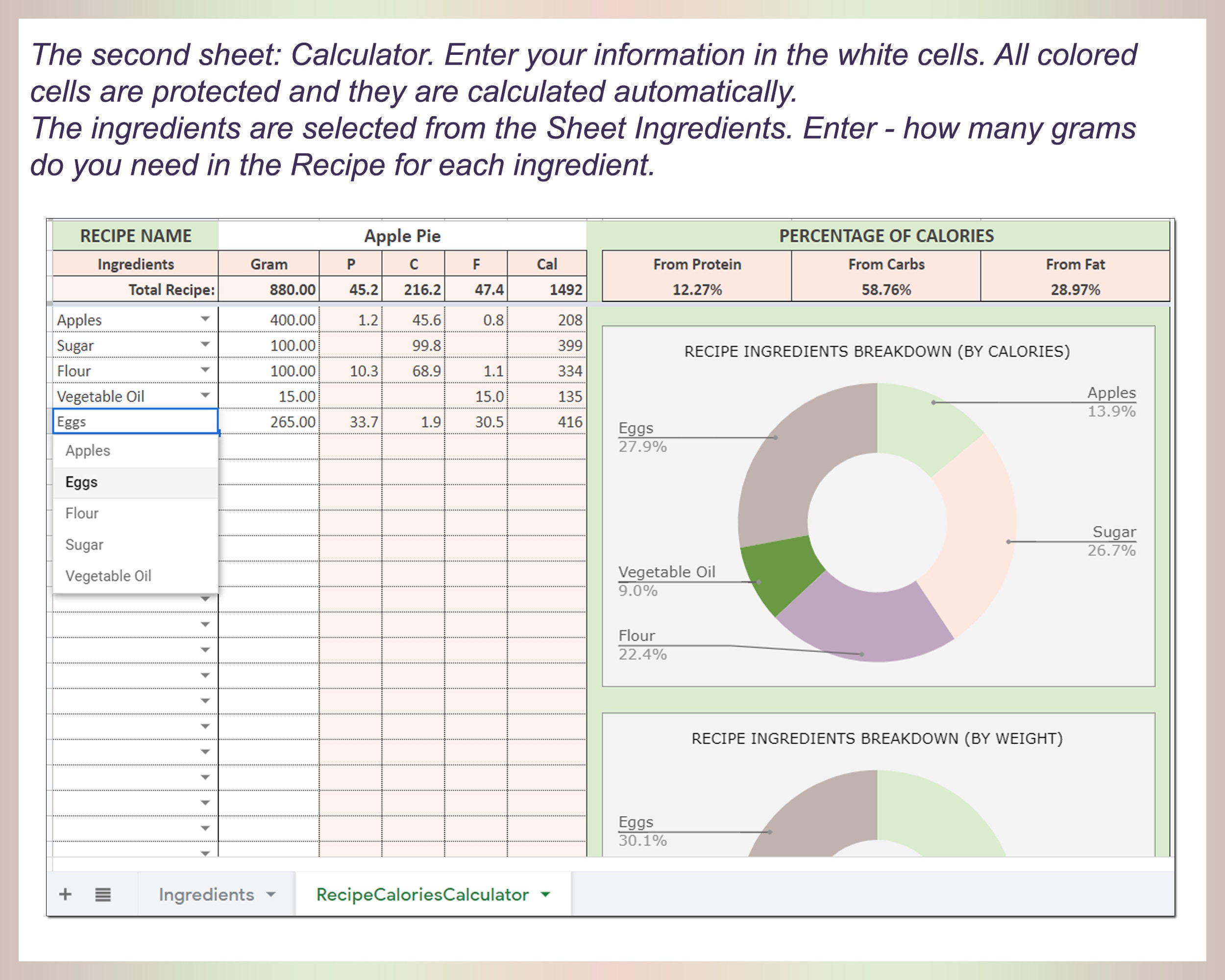 Recipe Calories Calculator Google Sheets Nutrition Counter Meal Calorie ...
