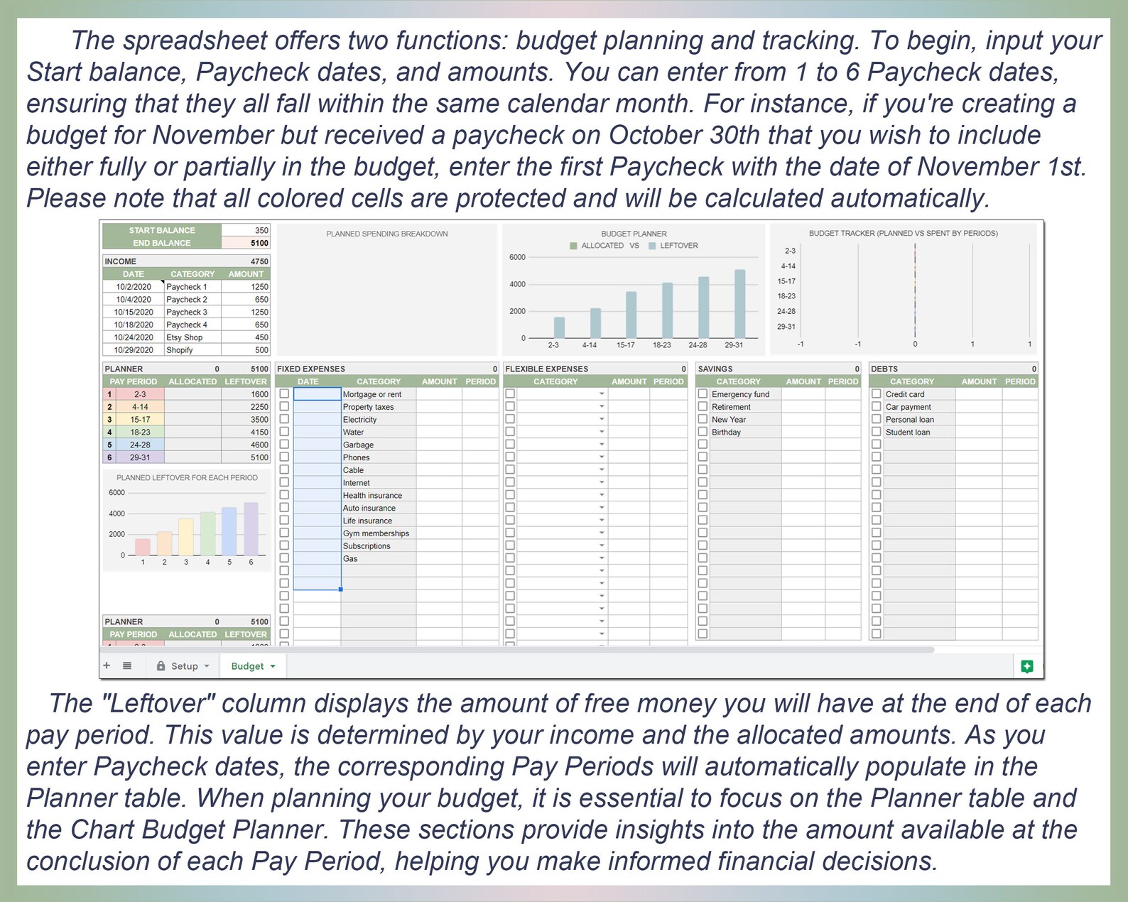 Monthly Pay Check Routine Monthly Budget by Paycheck, Budget Planner Spreadsheet, Budget Template ...
