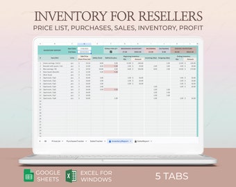 Plantilla de hoja de cálculo de inventario Excel Hojas de cálculo de Google Rastreador de ventas de revendedores Gestión de almacén Stock de seguridad Registro de inventario Sistema empresarial