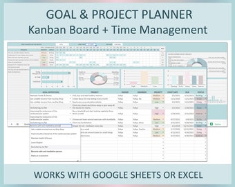 Digitaler Projektplaner mit monatlichen To-Do Aufgaben Tracker und Kanban Tabelle und Werteliste