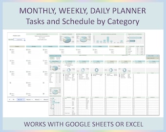 デジタル日付なしプランナースプレッドシート 月間/週間ToDoリスト 日次ToDoテンプレート Excel Googleスプレッドシートレイアウト生産性オーガナイザーシート