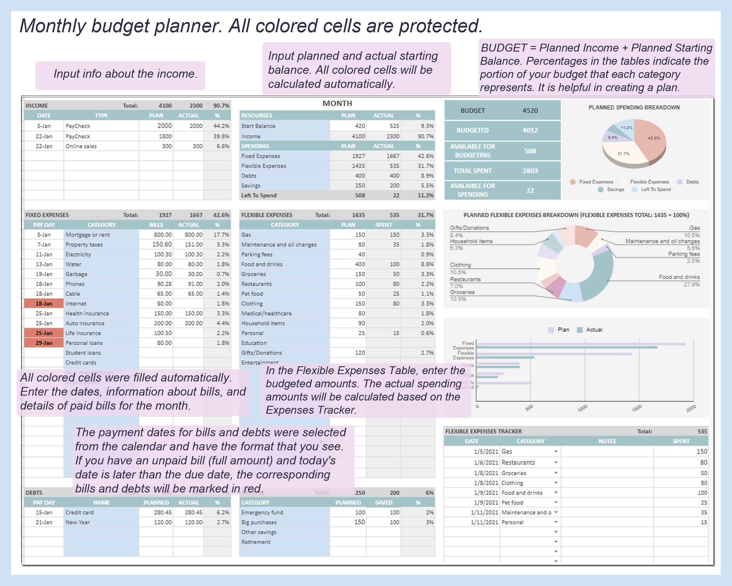 Monthly Budget Planner, Budget Spreadsheet, Budget Template, Bill ...