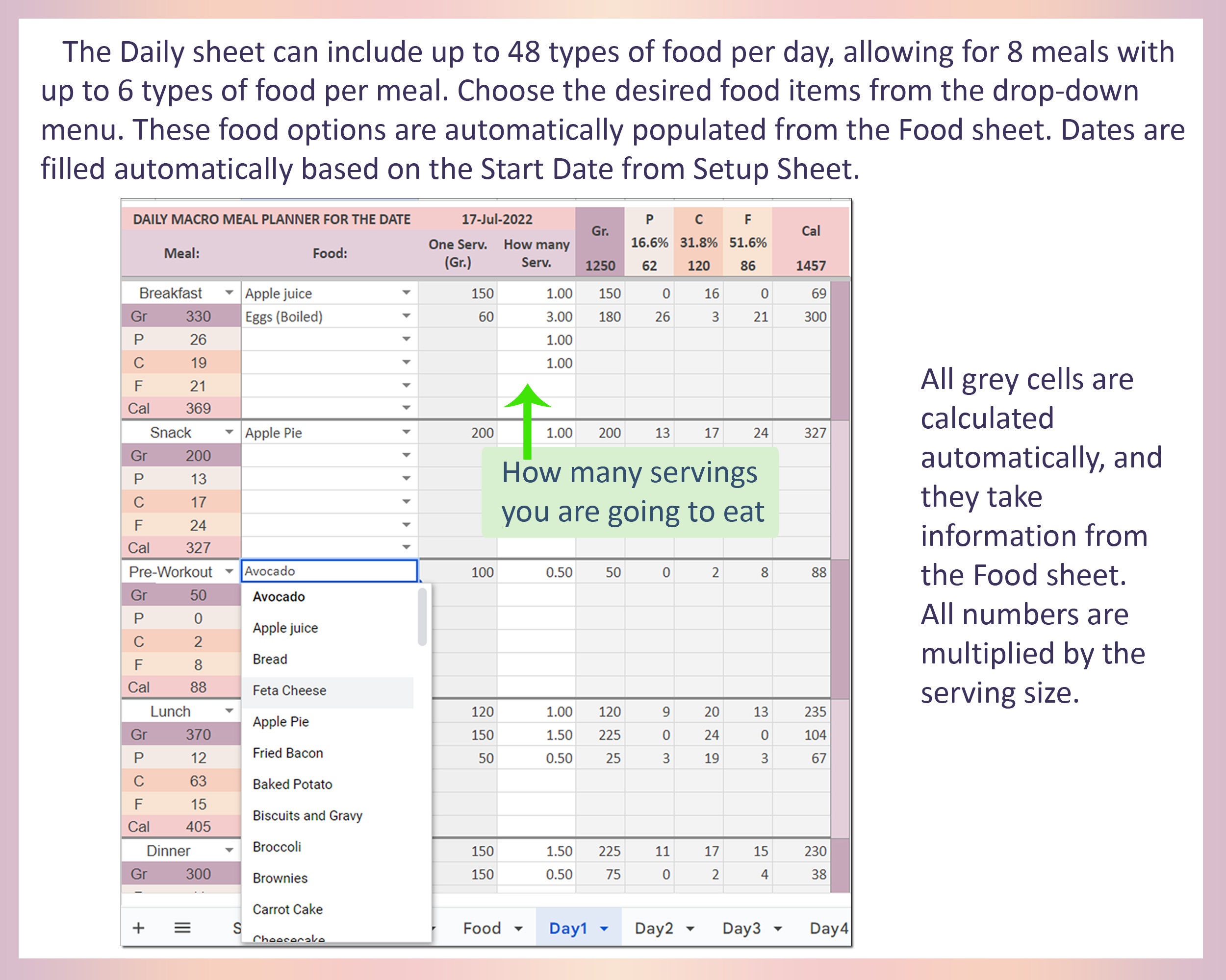Macro Meal Planner Spreadsheet, Google Sheets Meal Planner, Macro Diet ...