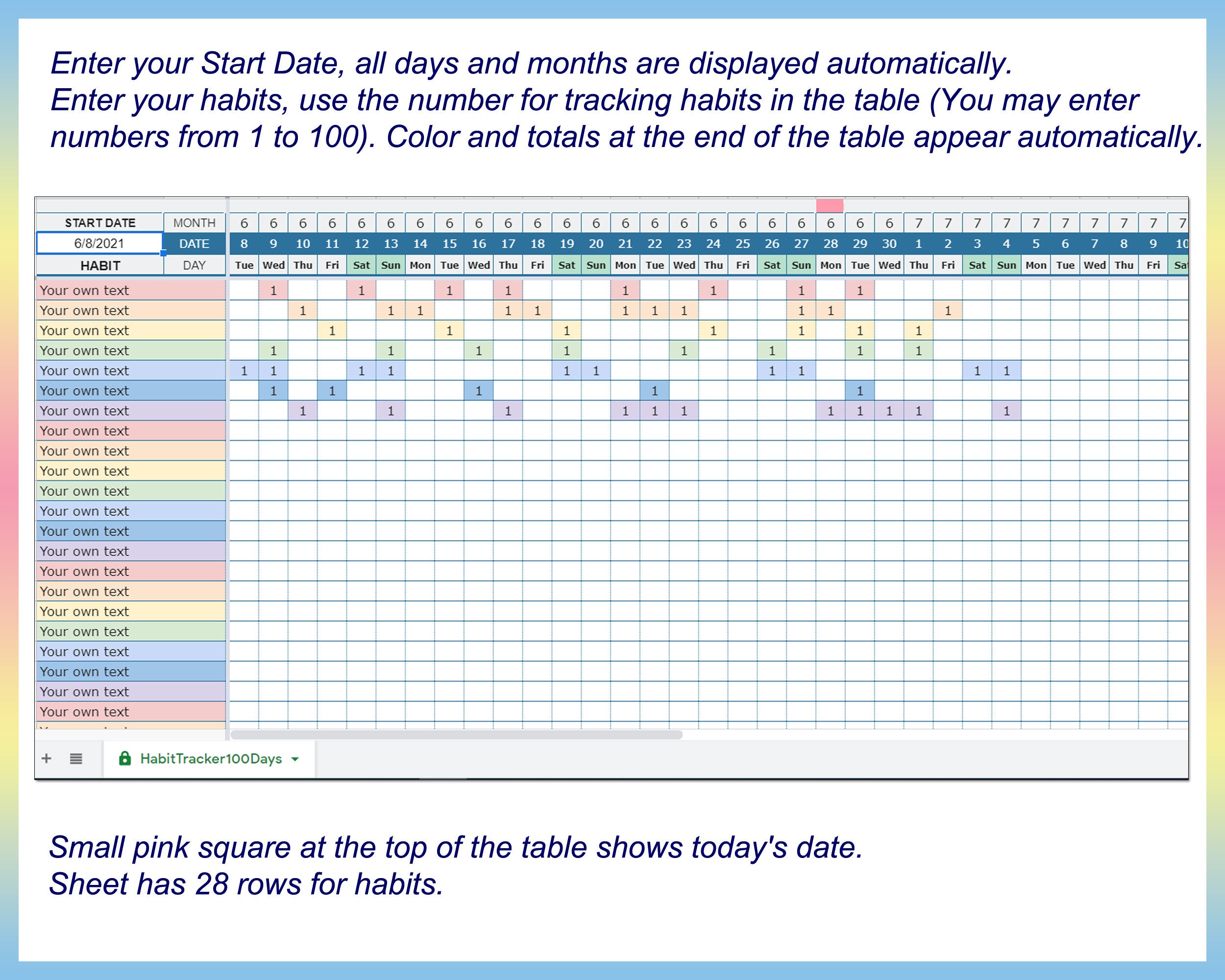 Habit Tracker Template Excel