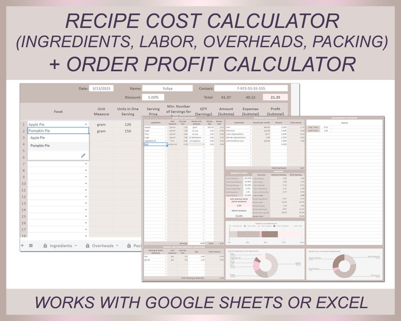 Recipe Cost Calculator Order Profit Calculator Baking Price Etsy