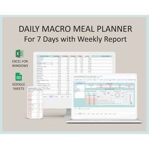 Nutrition Meal Planner Weekly Template Macro Counting for Weight Loss Healthy Diet Plan Excel Google Sheets Tracker Balanced Eating Goals