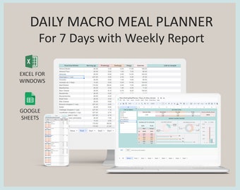 Nutrition Meal Planner Weekly Template Macro Counting for Weight Loss Healthy Diet Plan Excel Google Sheets Tracker Balanced Eating Goals