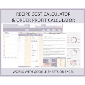Recipe Cost Calculator Order Profit Template Baking Ingredient Formula Recipe Costing Spreadsheet Excel Google Sheets Tool Kitchen Pricing