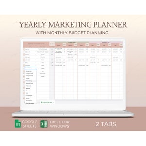 Marketing planner, Marketing calendar, Marketing budget, Content social marketing plan, Marketing strategy, Spreadsheet, Google sheet, Excel