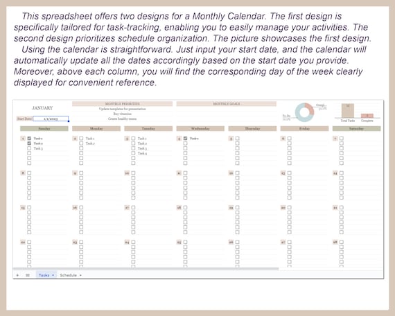 Google Sheets Monthly Calendar, Monthly Calendar Excel, Monthly Planner,  Monthly Calendar Template, Planner Google Sheets, Schedule Template - Etsy