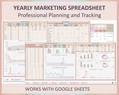 Yearly marketing planner, Marketing calendar, Marketing budget, Content social marketing plan, Marketing strategy, Spreadsheet, Google sheet