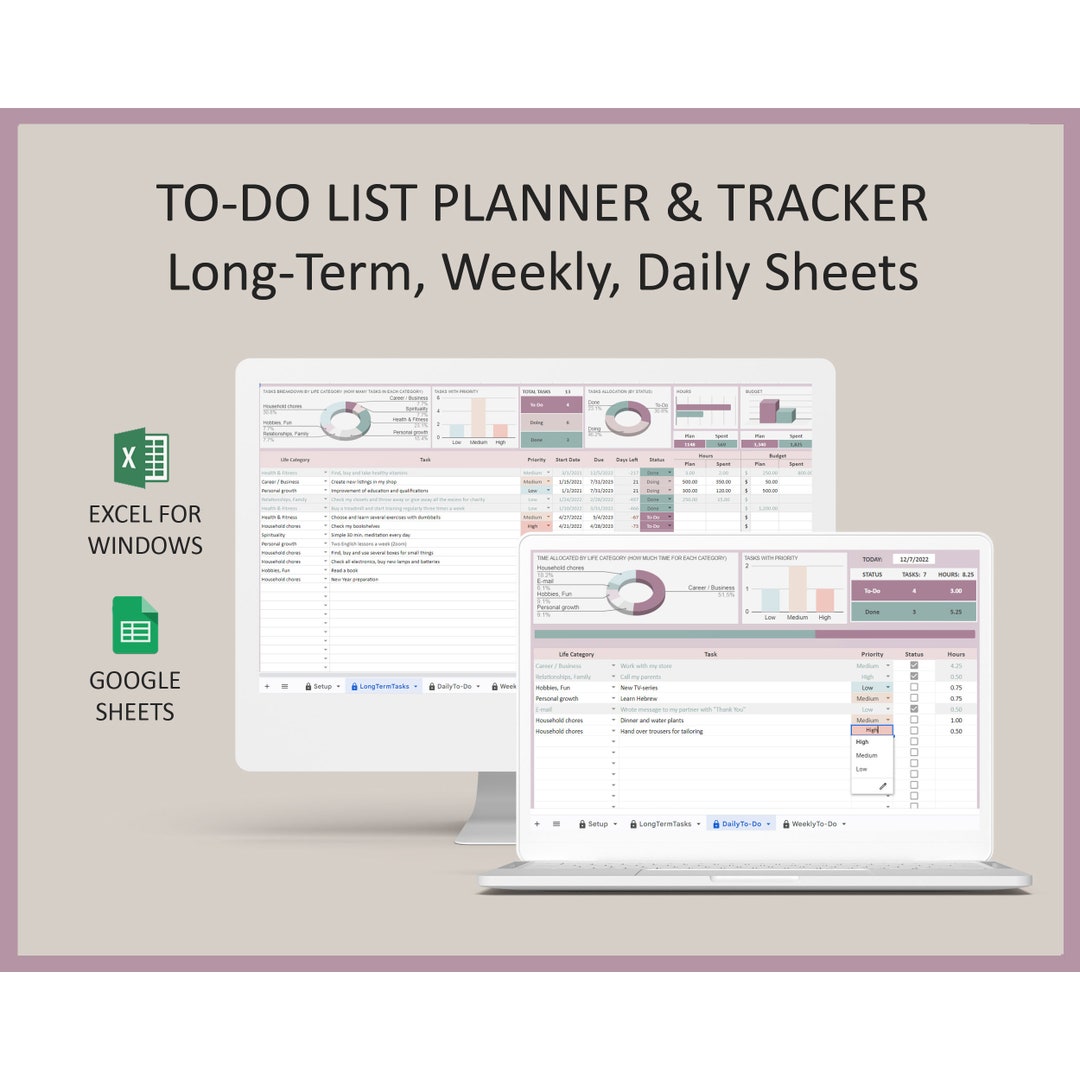Task Planner Task Tracker Project Management Spreadsheet Daily Task