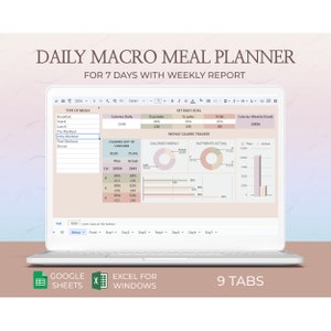Healthy Diet Meal Planner Macro Counter Excel Sheet Macronutrient Tracker Google Sheets Template Digital Macro Calculator for Meal Planning