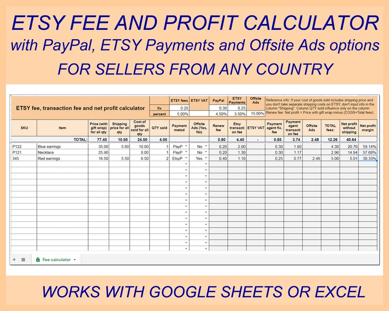 ETSY fee calculator ETSY seller tool Etsy and PayPal fees Etsy