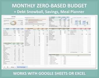 Zero based budget, Monthly budget template, Detailed budget planner, Google sheet budget, Budget worksheet, Budget excel, Bills planner