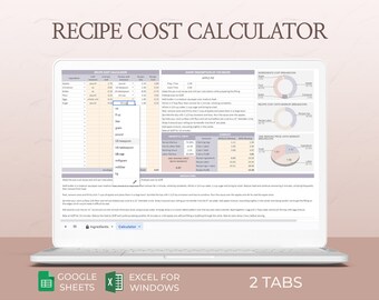 Recipe Costing Template Spreadsheet Baking Price Calculator Excel Sheet Recipe Cost Tracker Digital Food Pricing Planner for Home Bakers