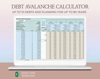 Excel Debt avalanche calculator, Debt avalanche spreadsheet, Debt avalanche method, Debt avalanche payment method, Repayment, Debt payoff