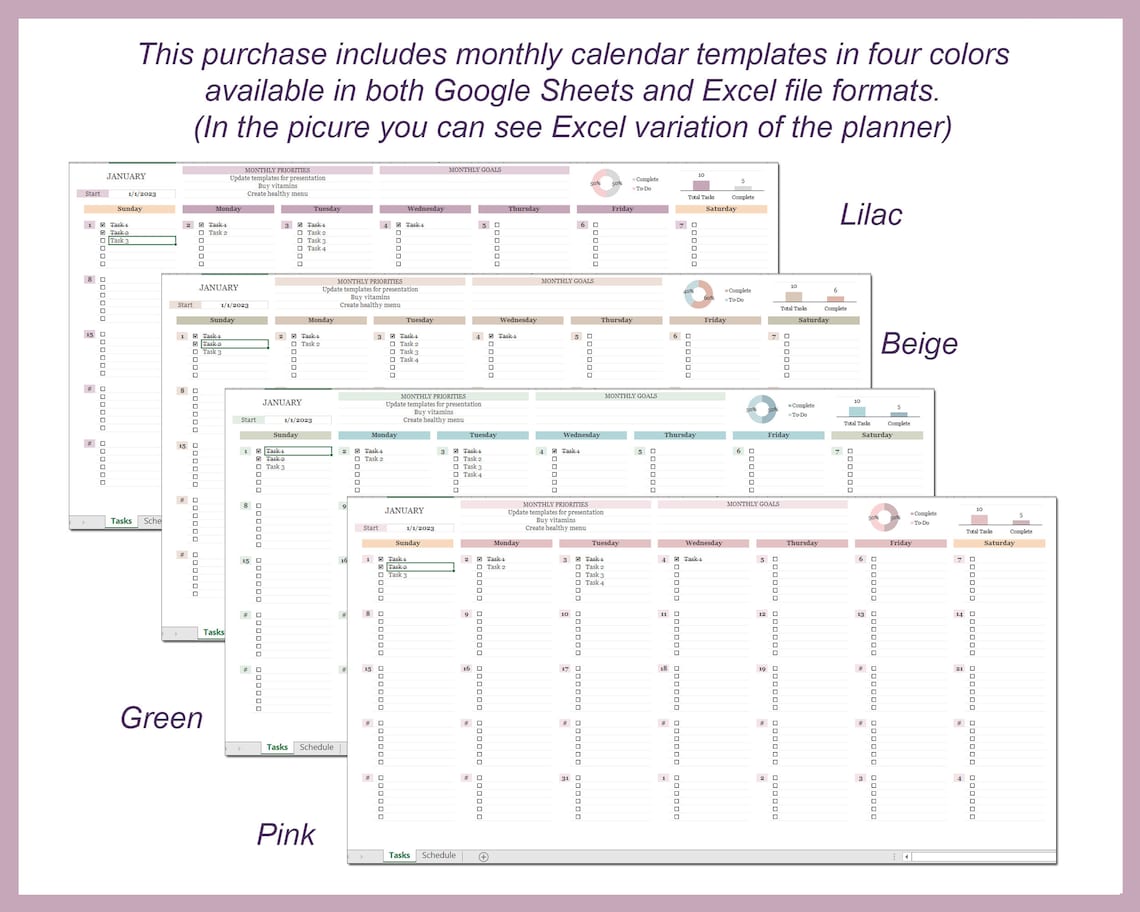 Monthly Planner Spreadsheet Google Sheets Calendar Excel Template ...