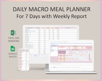 Macro meal planner spreadsheet, Excel meal planner, Macro diet meal planner, Calorie tracker, Fitness meal planner, Google sheets, Editable