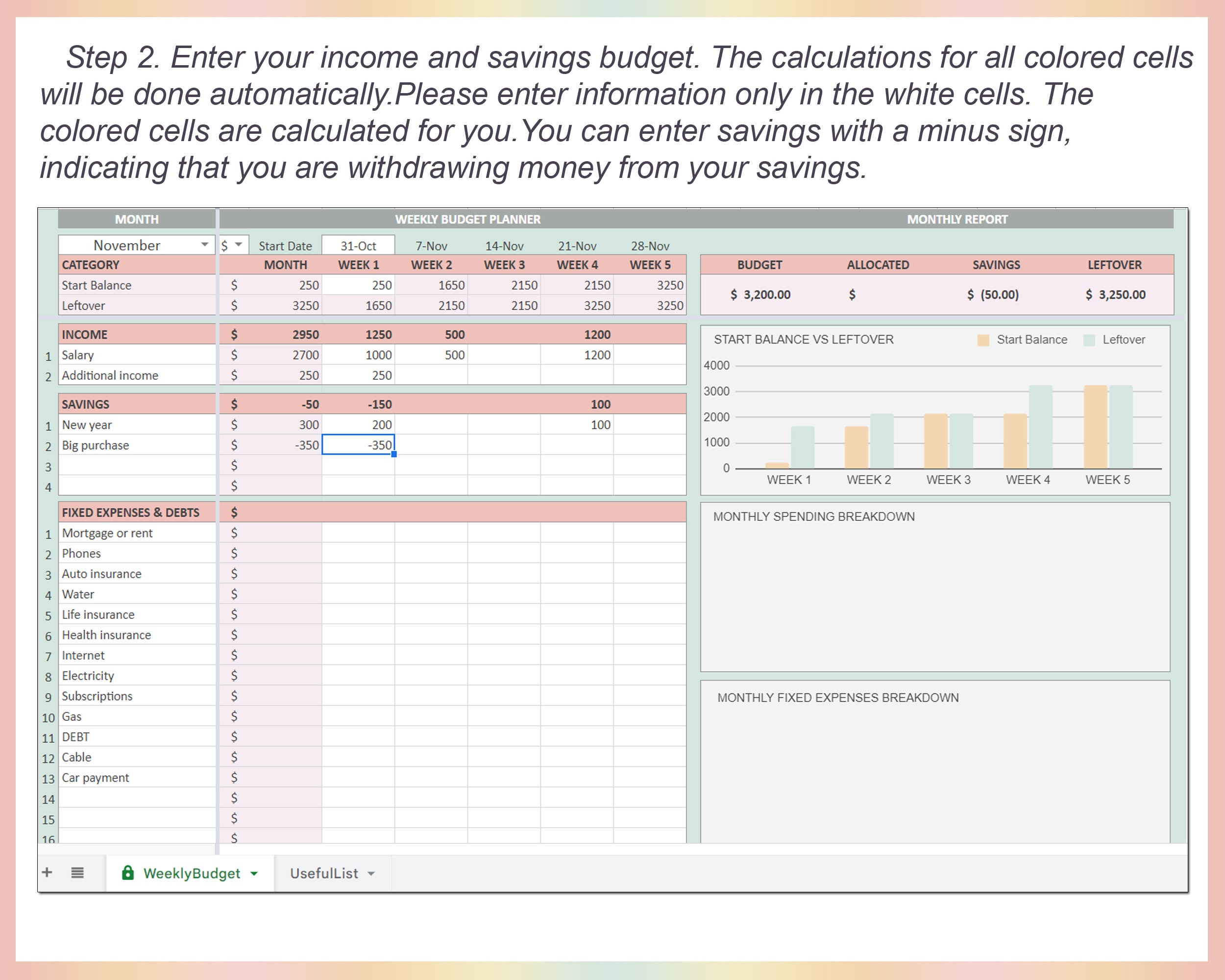 Weekly Budget Planner, Budget Template, Budget Spreadsheet, Finance ...