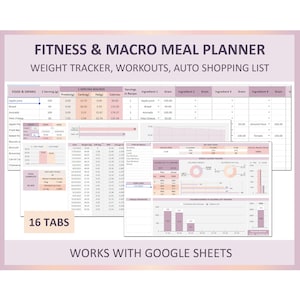 Google Sheets Fitness Planner Spreadsheet Digital Journal Weight Loss Tracker Workout Organizer Healthy Life Schedule Excel Progress Log