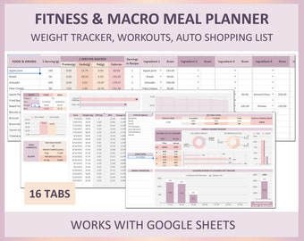 Digital fitness planner, Weight loss tracker, Workout planner, Fitness planner spreadsheet, Fitness journal, Healthy life, Google sheets