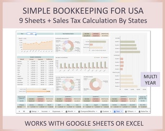 Bookkeeping spreadsheet excel, Small business tool, Income and Expense tracker, Accounting template, Bookkeeping template Google Sheets, USA