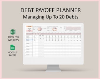 Debt management spreadsheet, Debt planner, PayOff debt, Credit card payoff calculator, Loan payoff planner, Debt paydown,Google Sheets,Excel
