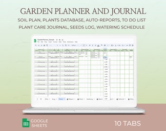 Garden planner spreadsheet, Plant care worksheet, Plants journal, Watering schedule, Soil plan, Seeds log, Plant care template,Google sheets