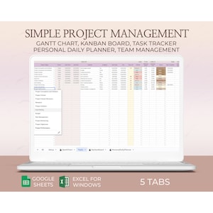 Simple Project Planner for Easy Task Tracking Gantt Planning Software Template Team Management Excel Spreadsheet Google Sheets Organizer