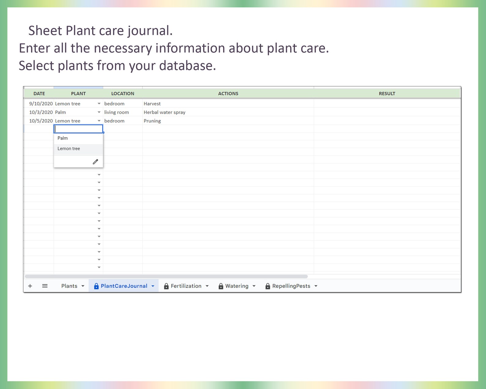 Plant Care Spreadsheet, Digital Plant Care Journal, House Plant Planner