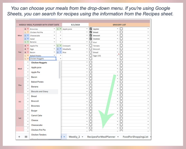 Excel Meal Planner, Grocery List, Simple Meal Planner, Meal Planner ...