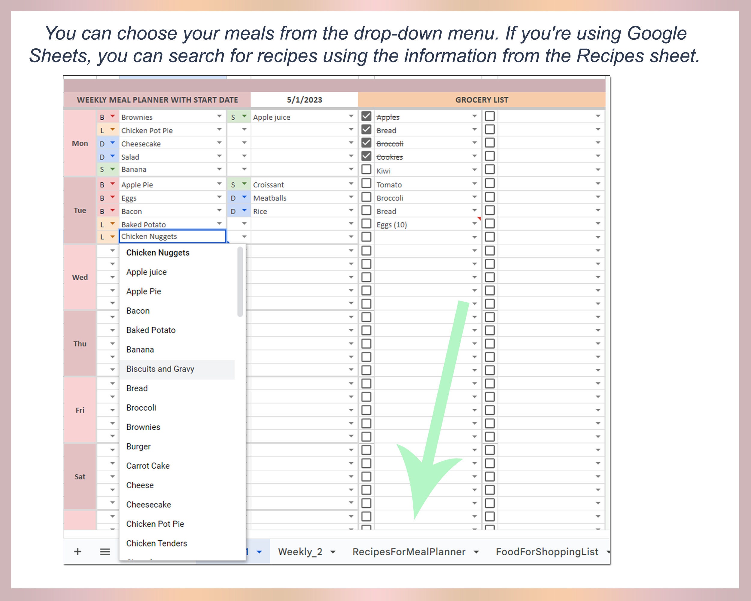 Excel Meal Planner Grocery List Simple Meal Planner Meal Planner Excel Meal Planner Grocery List Simple Meal Planner Meal Planner