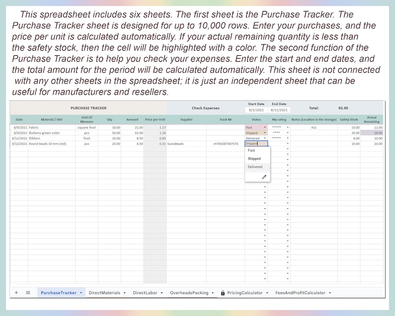 Pricing markup template, Product costing template, EXCEL product planner, Pricing template, Product pricing Small business, Google sheets image 2