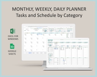 Google Sheets Monthly, Weekly, Daily planner, Monthly to do list, Daily to do list, Undated Planner Template, Spreadsheet, Excel Planner