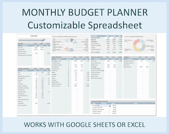 Planificador de presupuesto mensual, plantilla editable, hoja de cálculo de Google de Excel, hoja de cálculo de presupuesto, hoja de trabajo detallada, organizador de finanzas personales, descarga