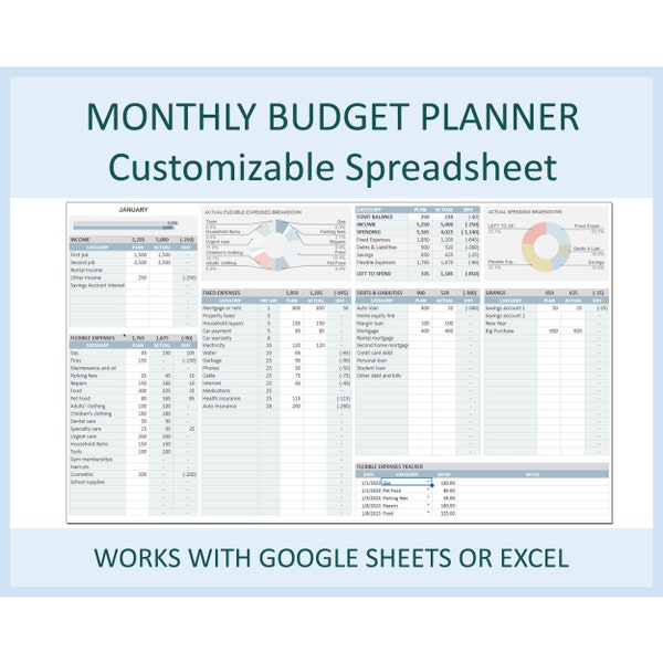 Monthly budget planner, Budget spreadsheet, Detailed budget, Budget worksheet, Editable budget template, Finance, Google sheet budget, Excel