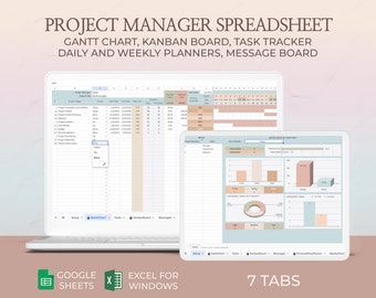 Hoja de cálculo del administrador de proyectos, rastreador de tareas, plantilla del administrador de proyectos, planificador de tareas, cronograma del proyecto, panel del proyecto, gestión de tareas Excel