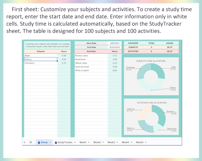 Study Time Tracker, Digital Student Planner, Homework Tracker, Study ...
