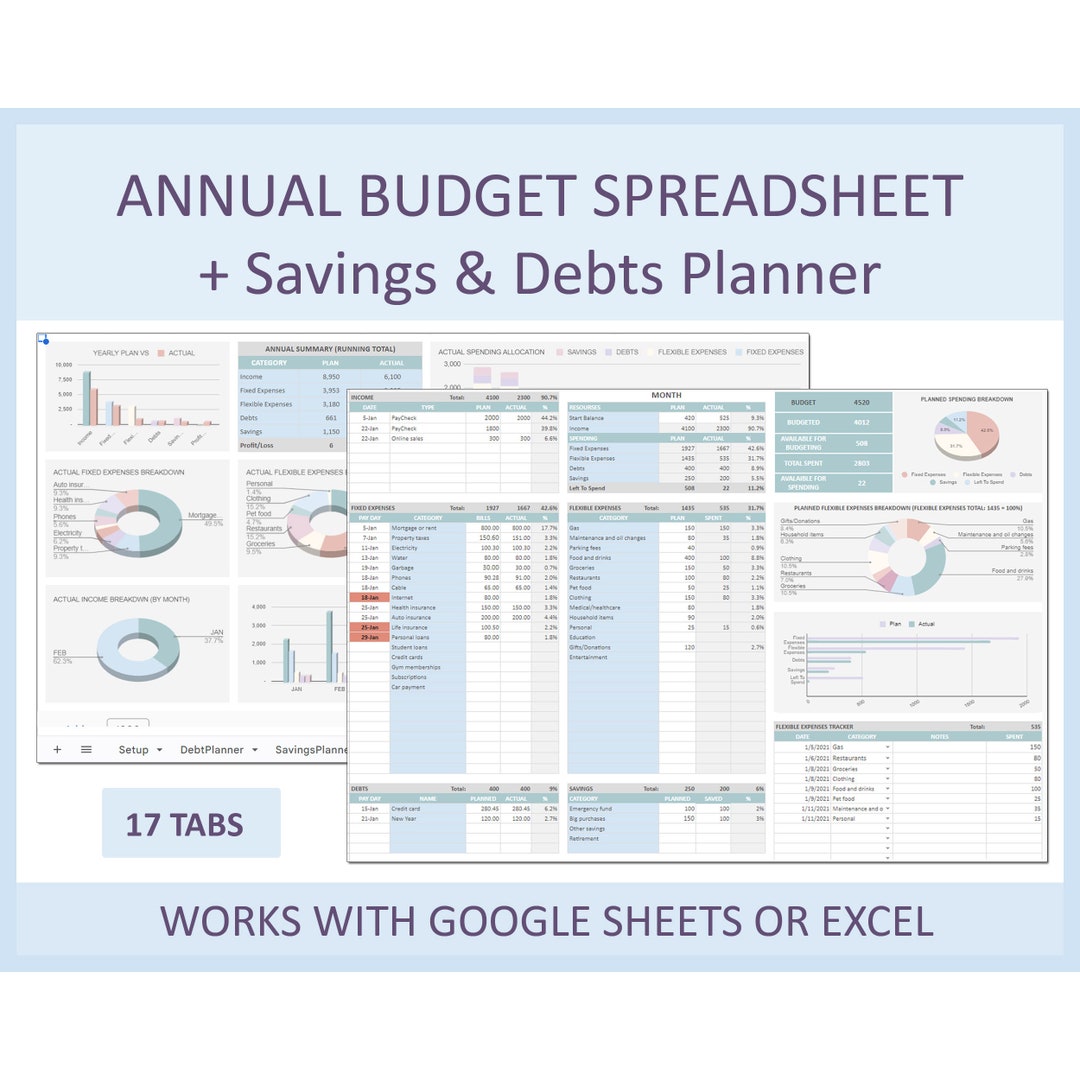 Yearly Budget Template Monthly Planner Excel Spreadsheet Personal ...