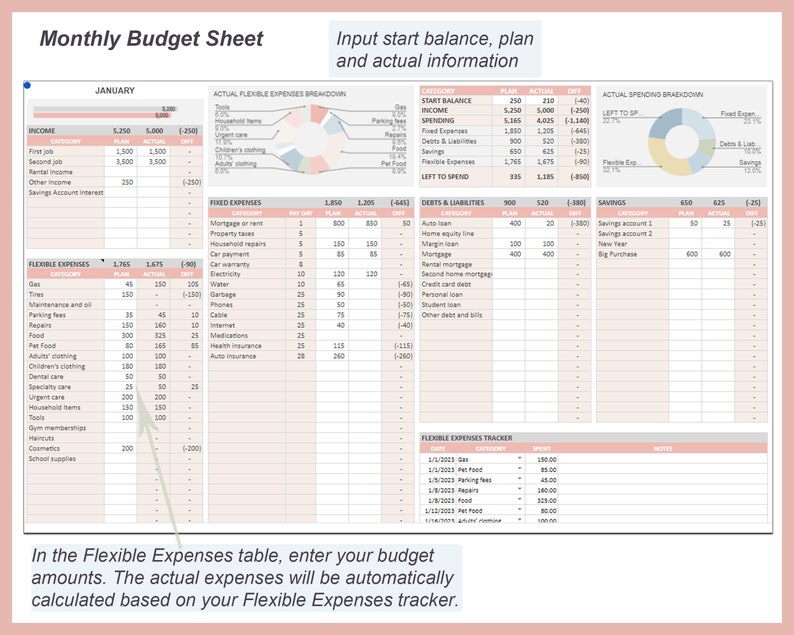 Monthly budget template, Budget planner, Budget spreadsheet, Bill tracker, Financial planner, Excel budget, Personal budget sheet, Editable image 3
