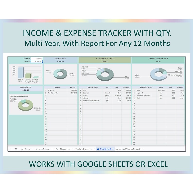 Small Business Expense Tracker Template Financial Log Spending Report ...