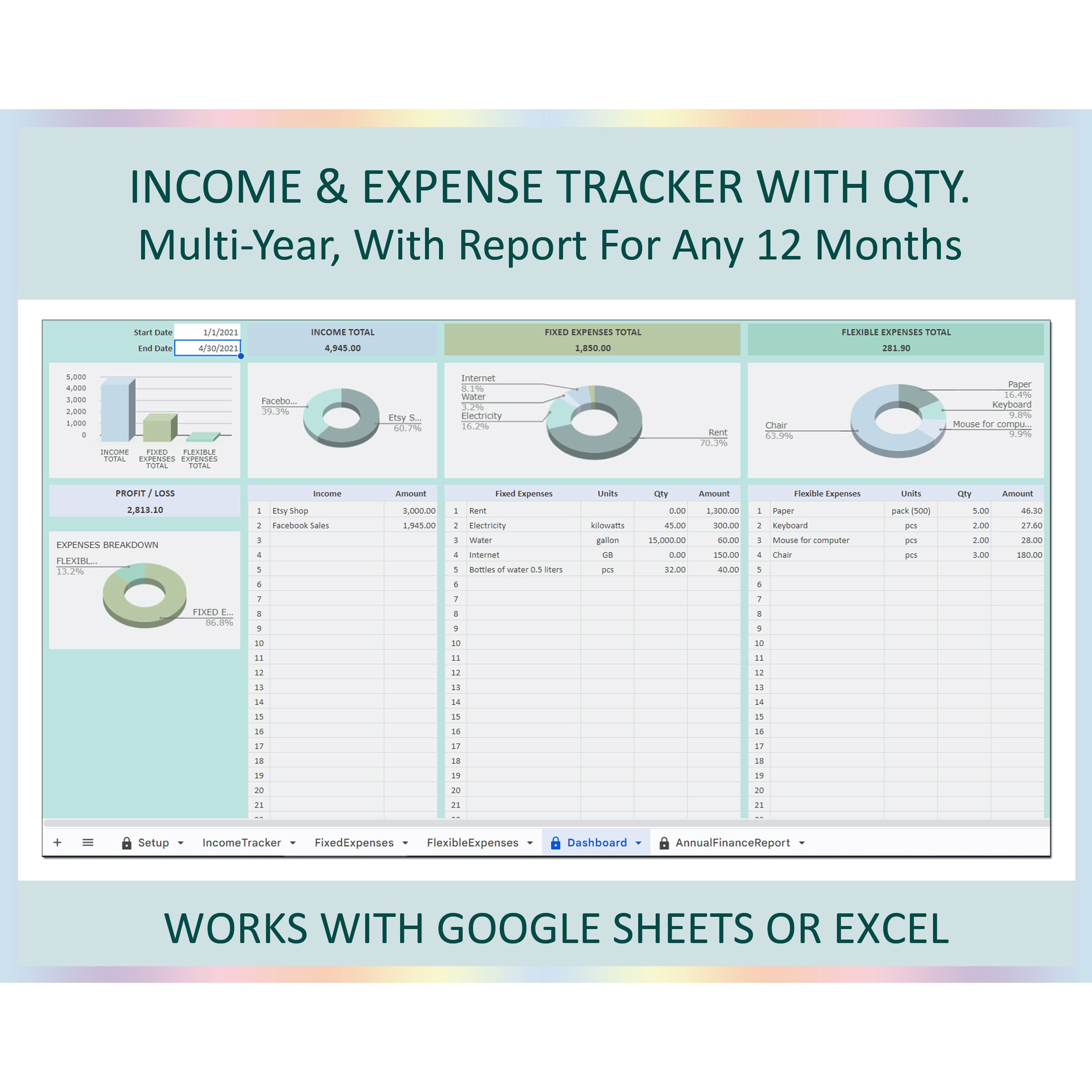 Small Business Expense Tracker Template Financial Log Spending Report ...